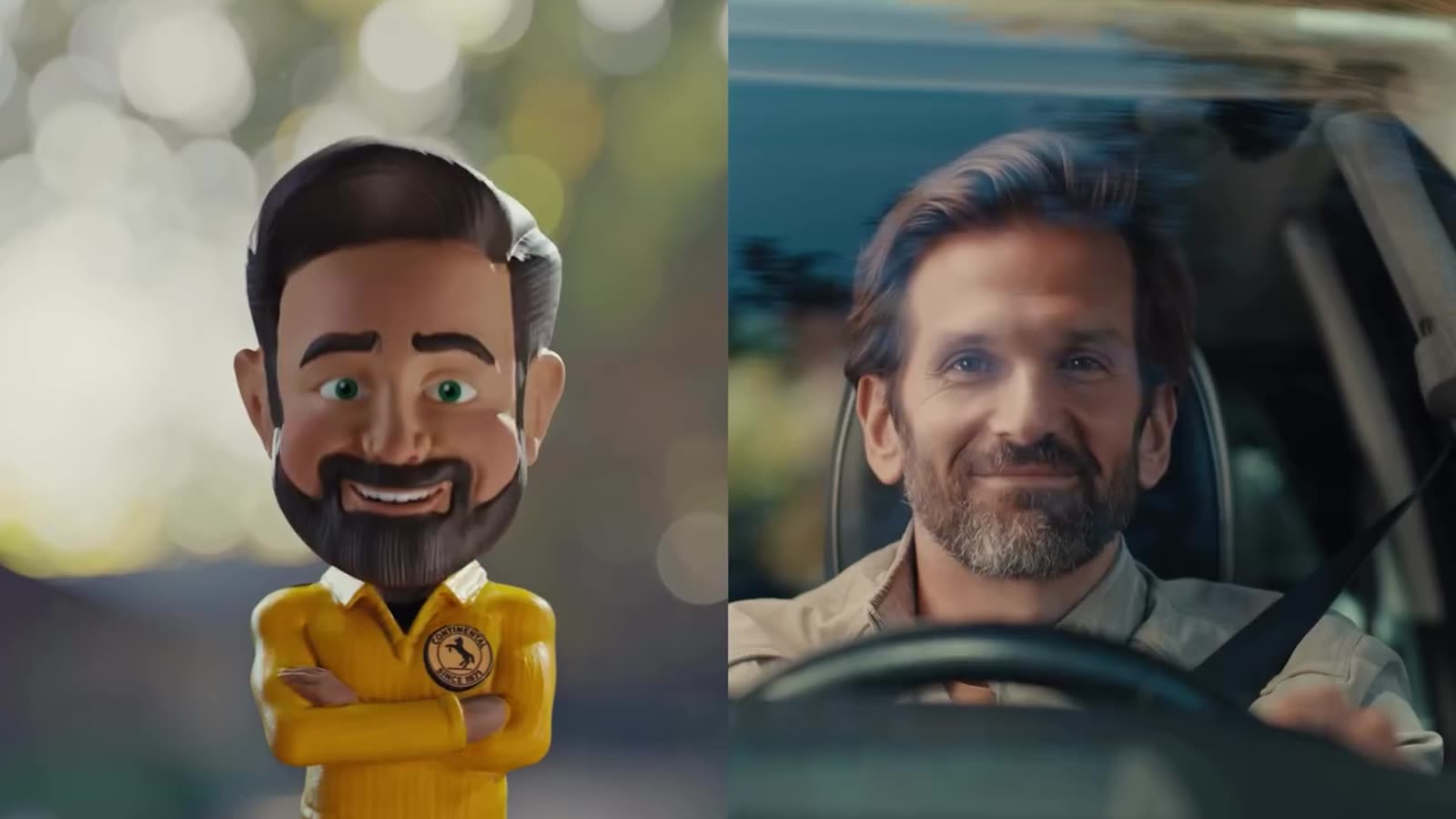 Split screen of the bobblehead and driver