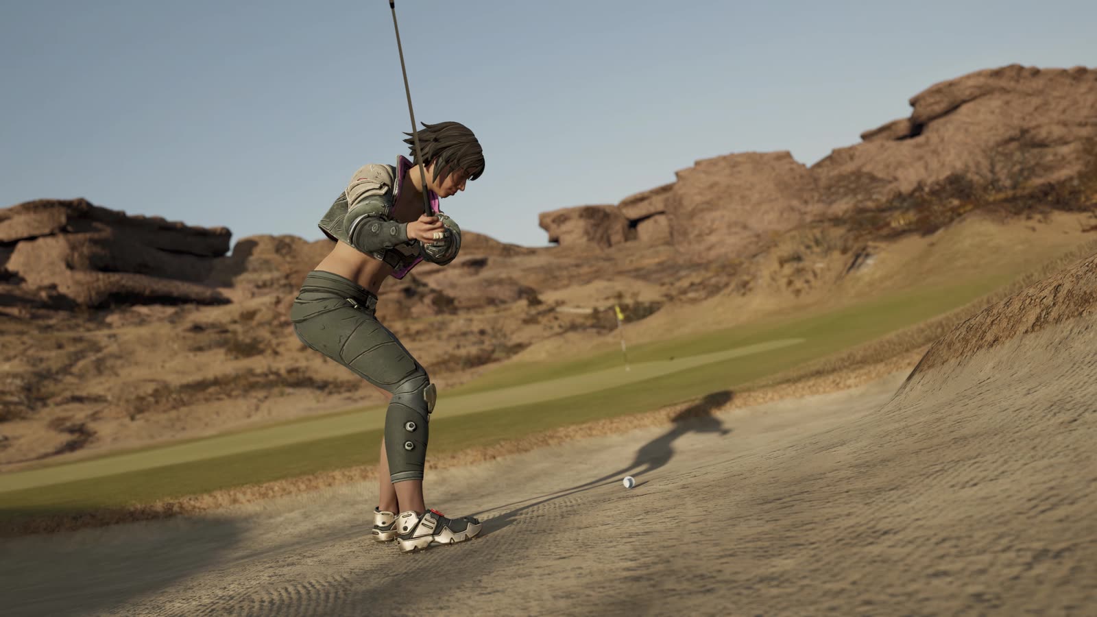 CG bandit teeing off on a desert course